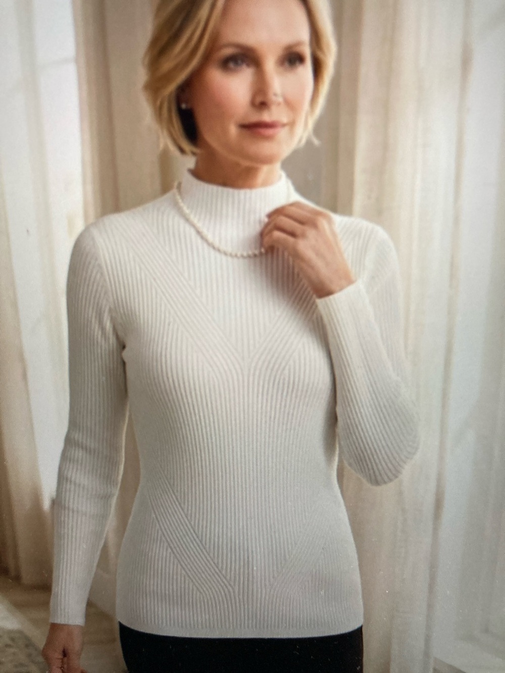 NWT Chico’s Minimalist Ribbed Mixed-Knit Mock Neck Top S623